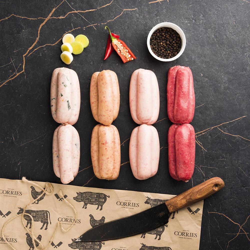 Selection of different flavoured sausages